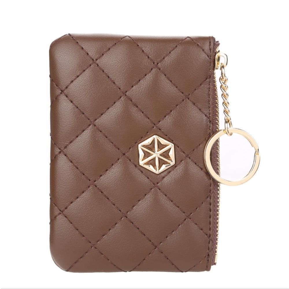 Women's Vegan Leather Zip Change Coin Purse Card Wallet with Keychain Ring Gifts